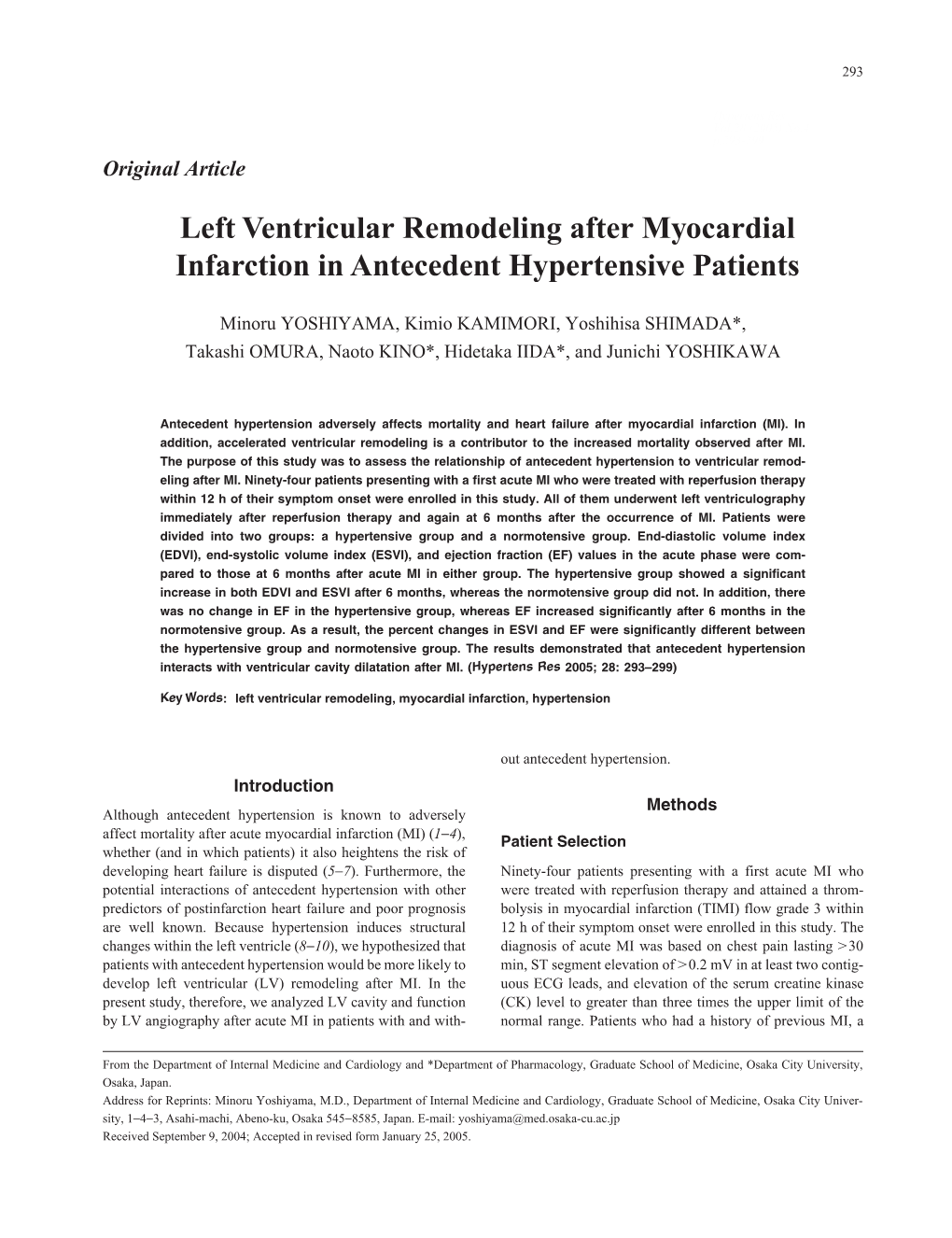 Left Ventricular Remodeling After Myocardial Infarction in Antecedent Hypertensive Patients