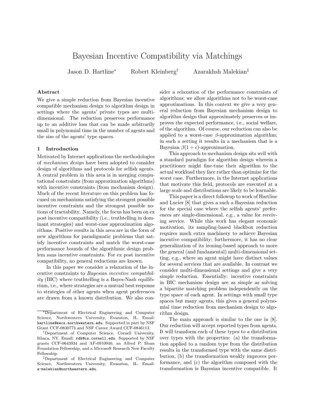 Bayesian Incentive Compatibility Via Matchings