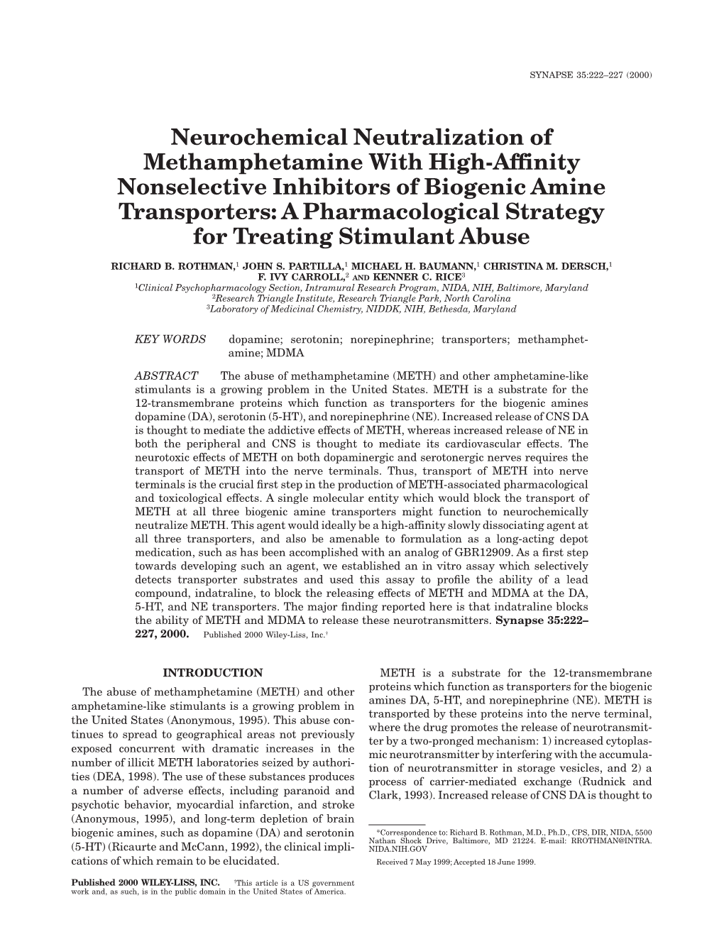 Neurochemical Neutralization of Methamphetamine with High