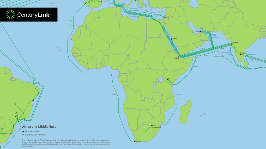 Africa and Middle East Johannesburg On-Net Market Centurylink Network