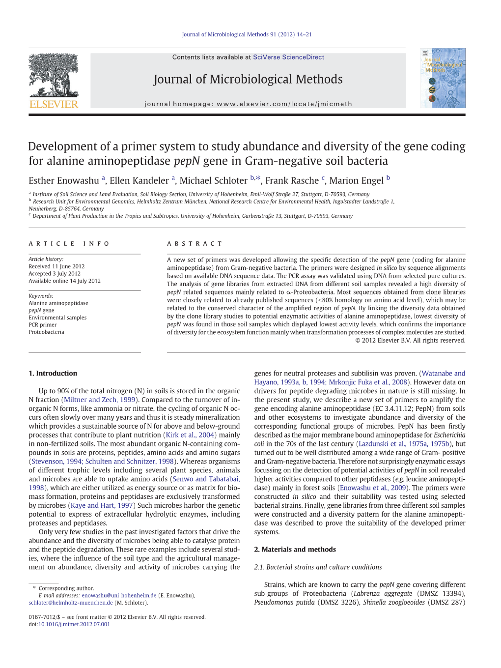 Development of a Primer System to Study Abundance and Diversity of the Gene Coding for Alanine Aminopeptidase Pepn Gene in Gram-Negative Soil Bacteria