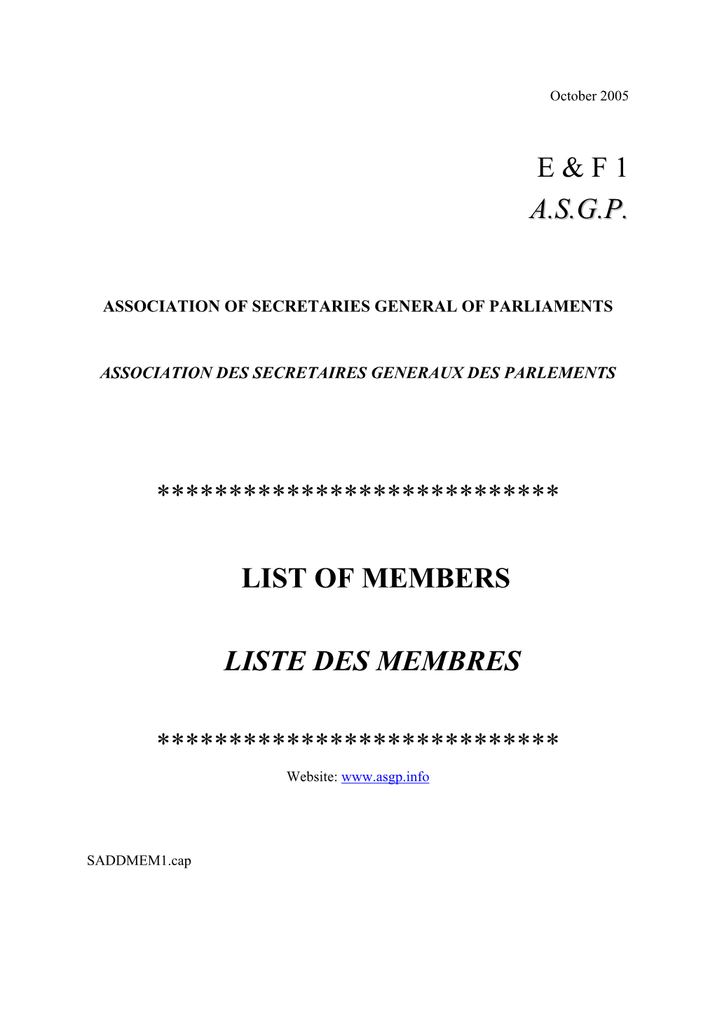 List of Members: October 2005 | Liste Des Membres: Octobre 2005