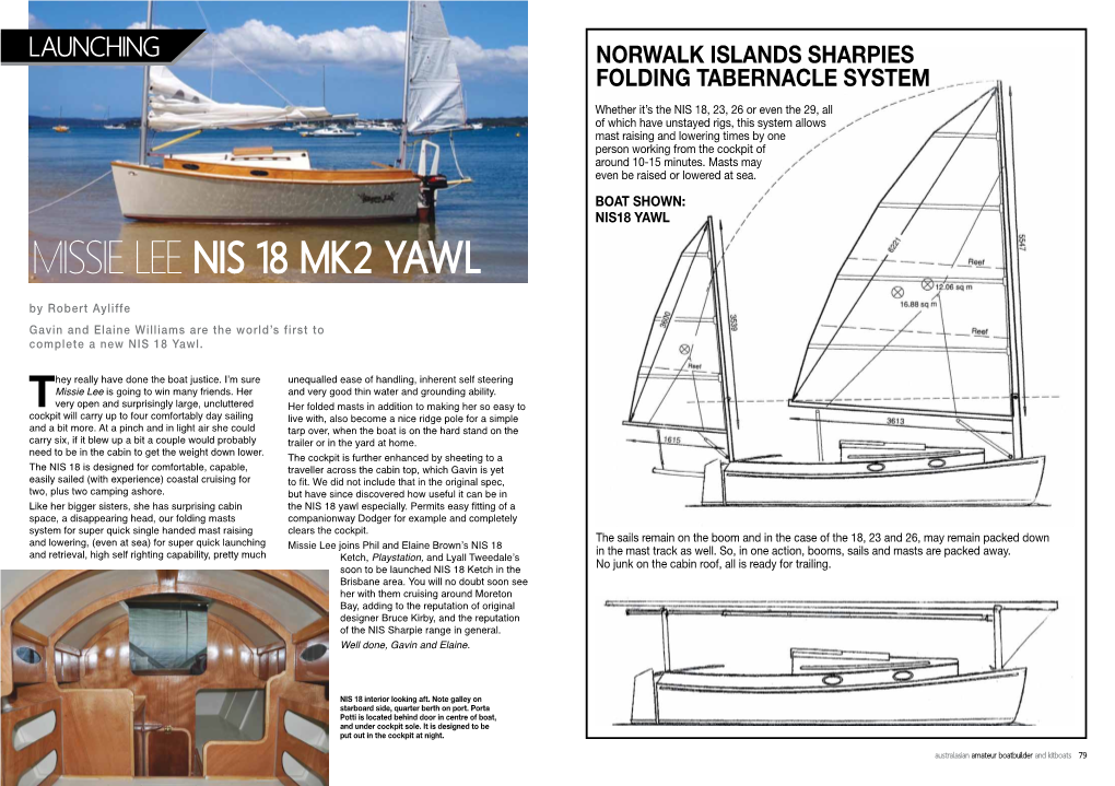 Missie Lee NIS 18 Mk2 Yawl by Robert Ayliffe Gavin and Elaine Williams Are the World’S First to Complete a New NIS 18 Yawl