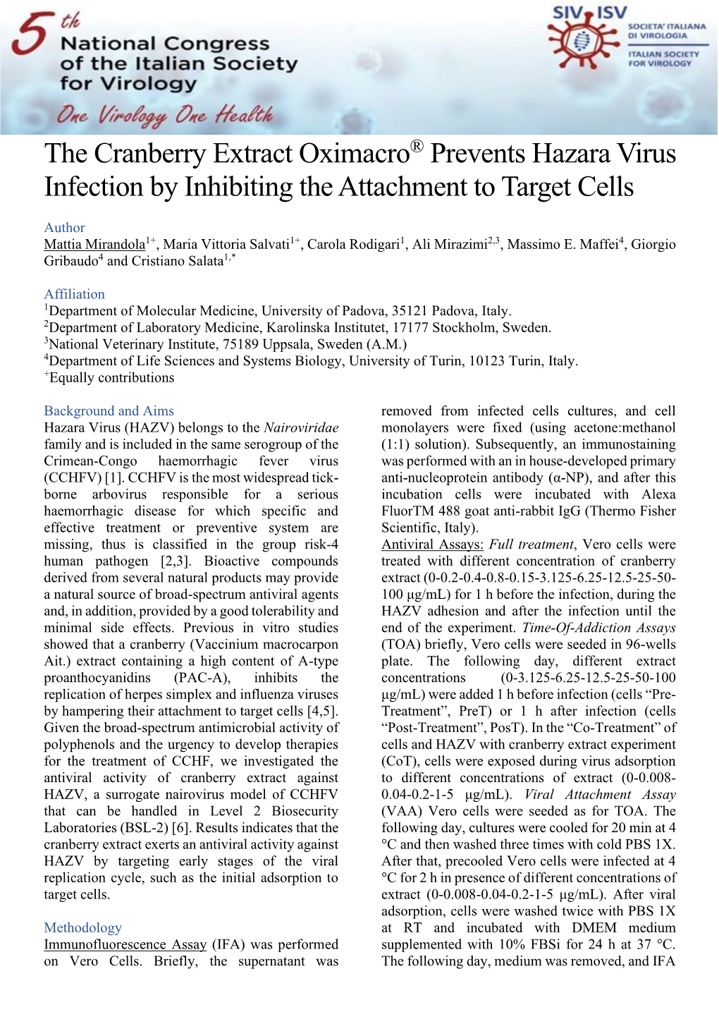 The Cranberry Extract Oximacro® Prevents Hazara Virus Infection by Inhibiting the Attachment to Target Cells