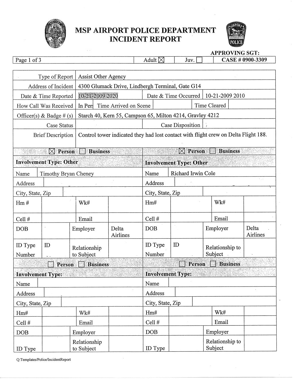 Msp Airport Police Department Incident Report