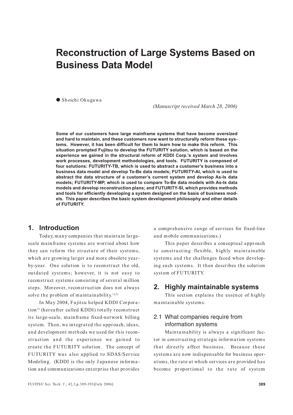 Reconstruction of Large Systems Based on Business Data Model