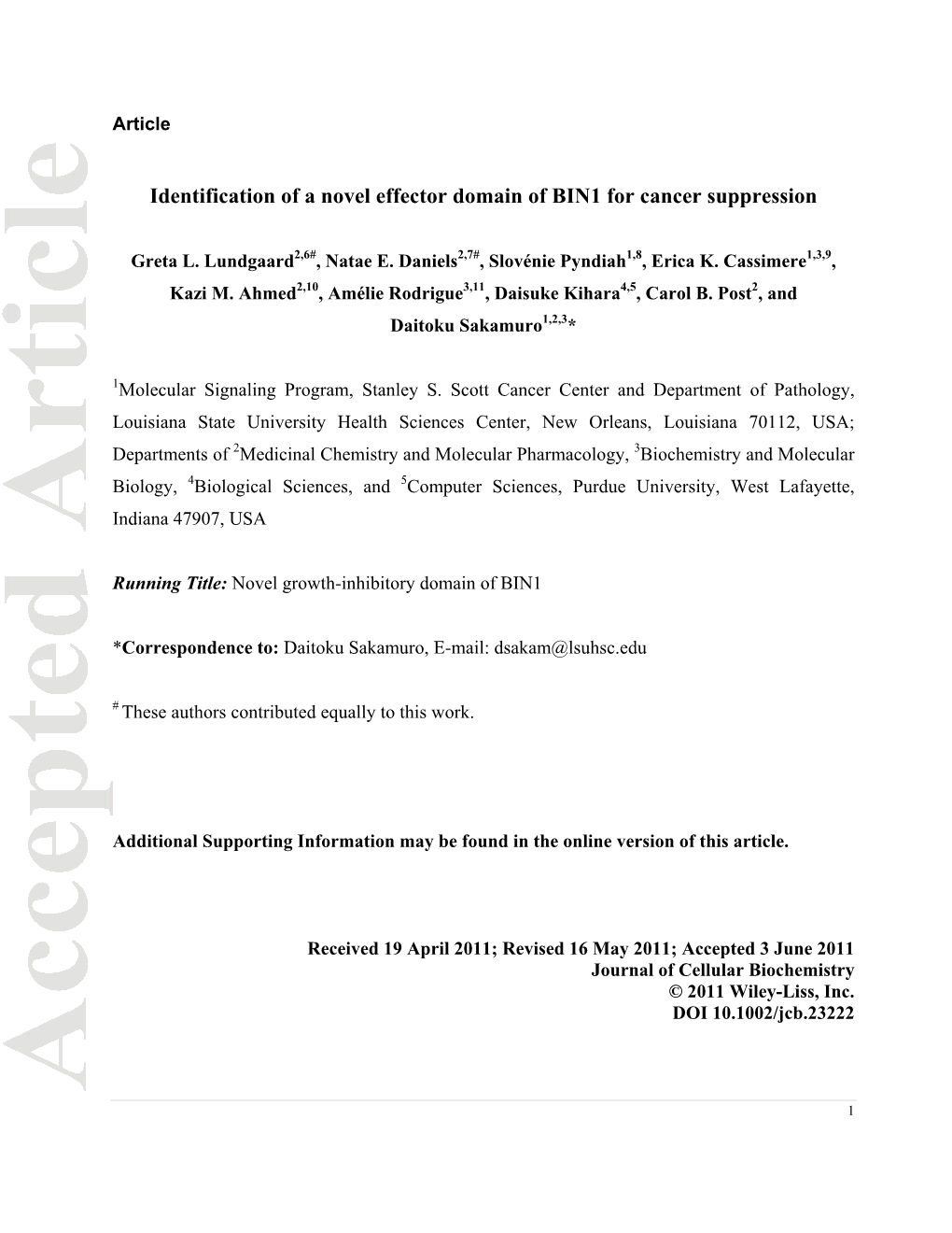 Identification of a Novel Effector Domain of BIN1 for Cancer Suppression