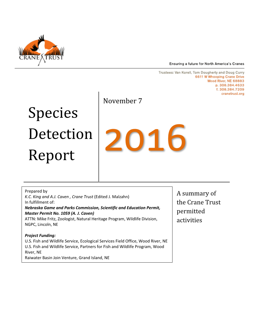 Species Detection Report 2016