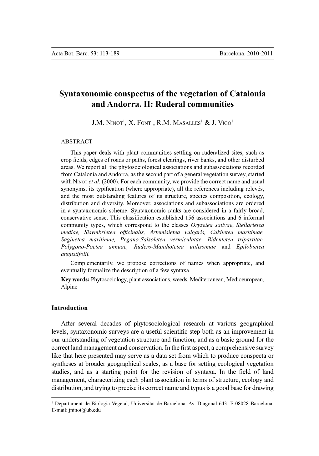 Syntaxonomic Conspectus of the Vegetation of Catalonia and Andorra