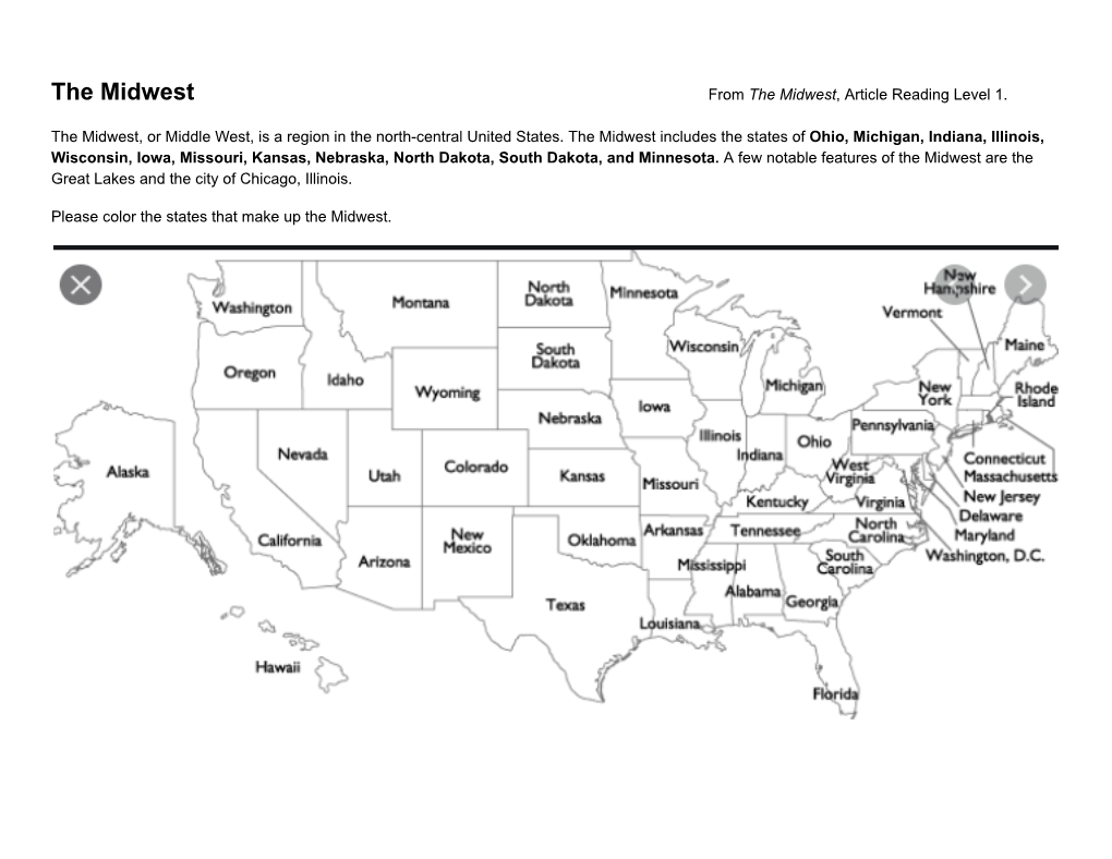 The Midwest from T He Midwest, Article Reading Level 1