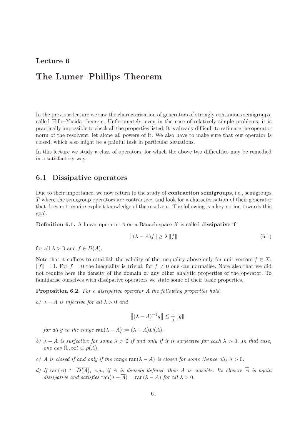 Lecture 6 the Lumer–Phillips Theorem