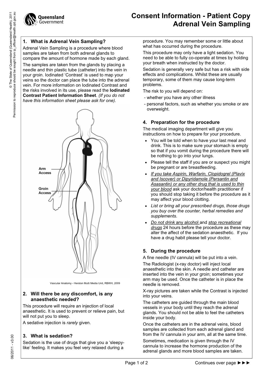 Consent Information - Patient Copy Adrenal Vein Sampling