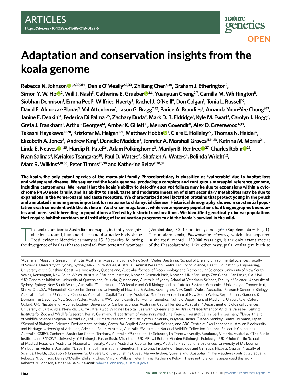 Adaptation and Conservation Insights from the Koala Genome