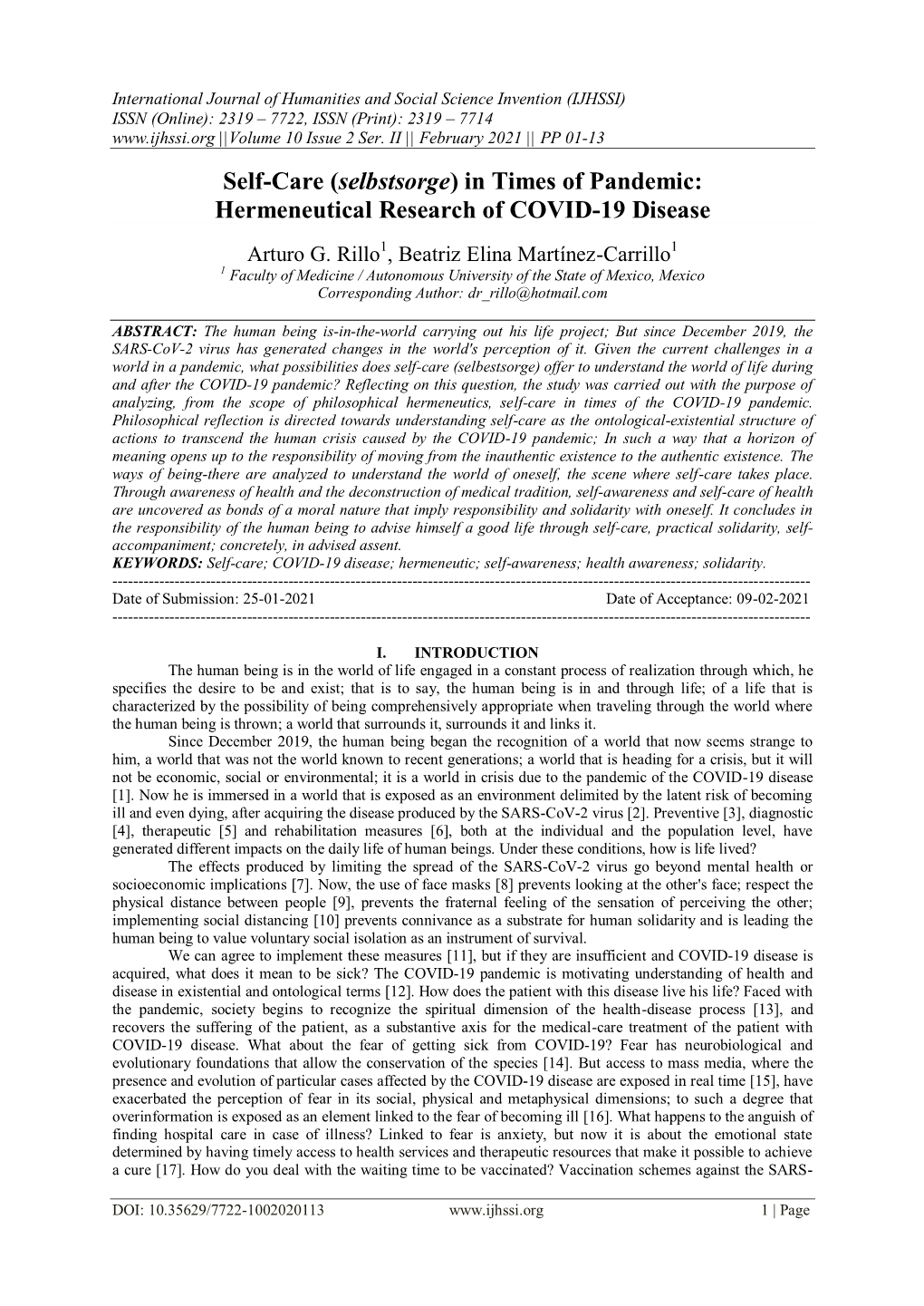 In Times of Pandemic: Hermeneutical Research of COVID-19 Disease