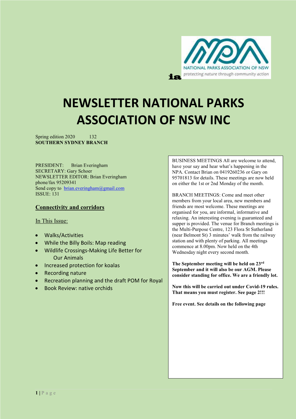 Newsletter National Parks Association of Nsw Inc