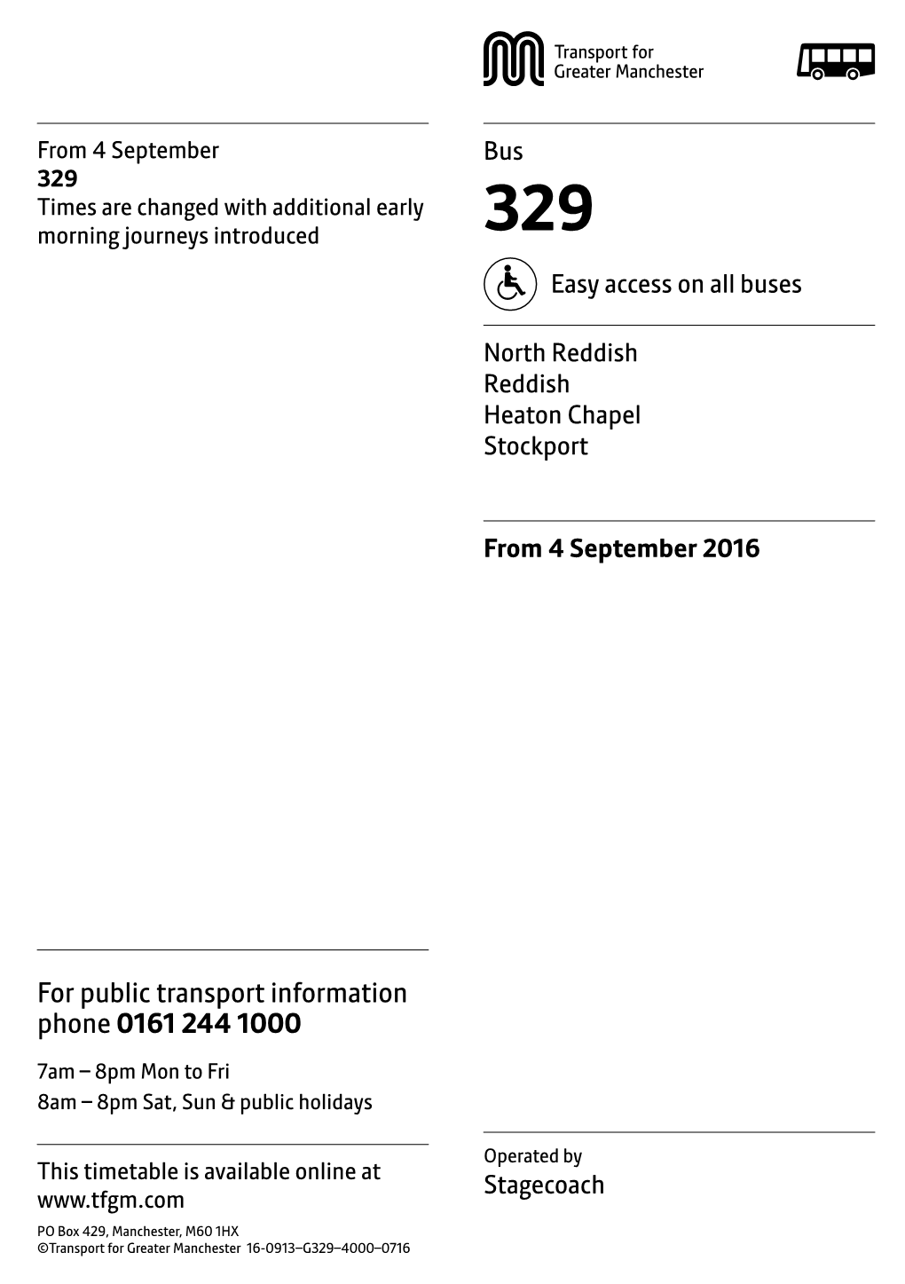 329 Bus Route Timetable Stockport