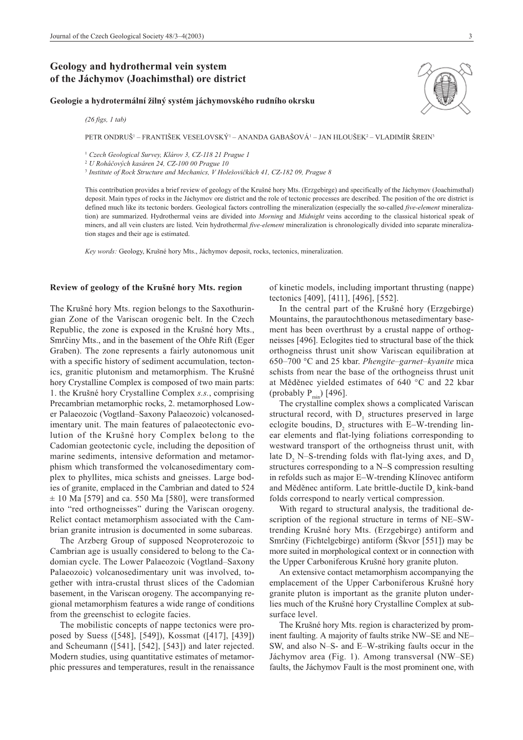 Geology and Hydrothermal Vein System of the Jáchymov (Joachimsthal) Ore District