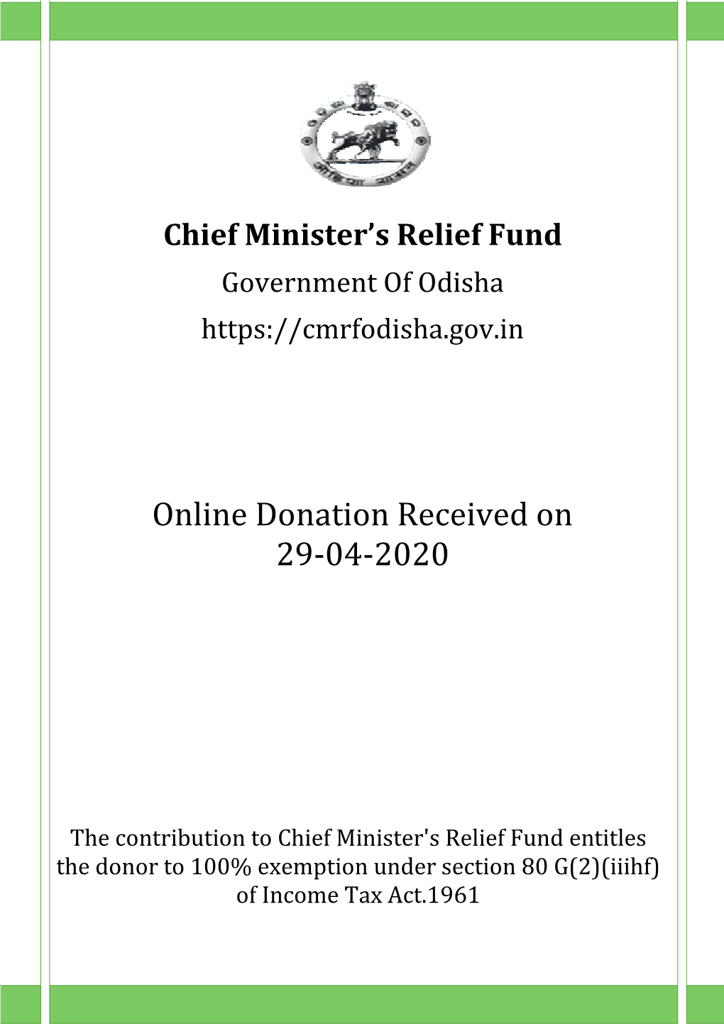 Online Donation Re Donation Received on 29-04-2020 On