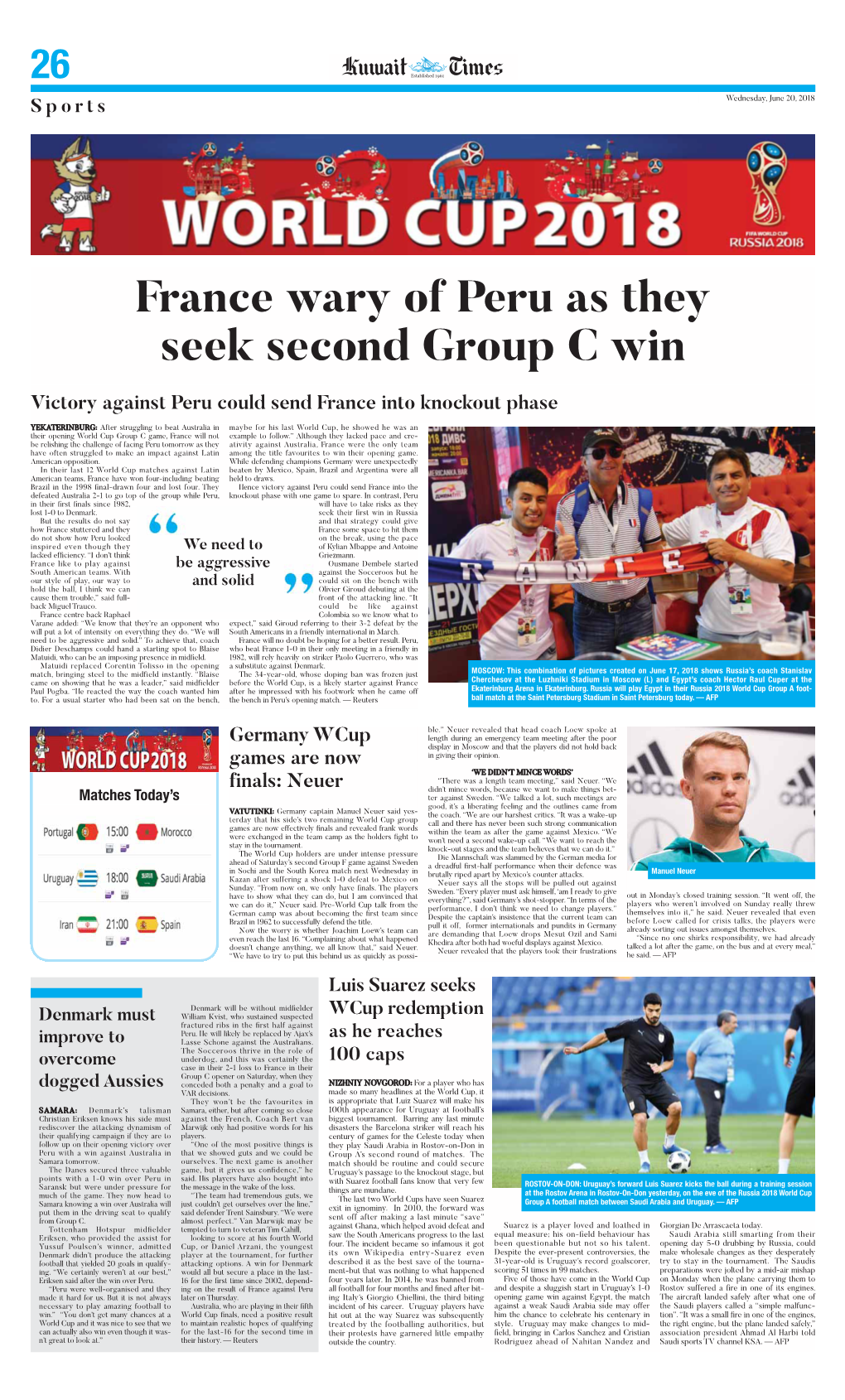 France Wary of Peru As They Seek Second Group C Win