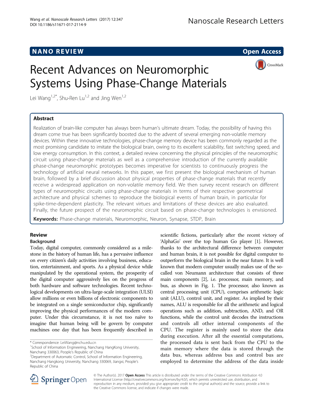 Recent Advances on Neuromorphic Systems Using Phase-Change Materials Lei Wang1,2*, Shu-Ren Lu1,2 and Jing Wen1,2