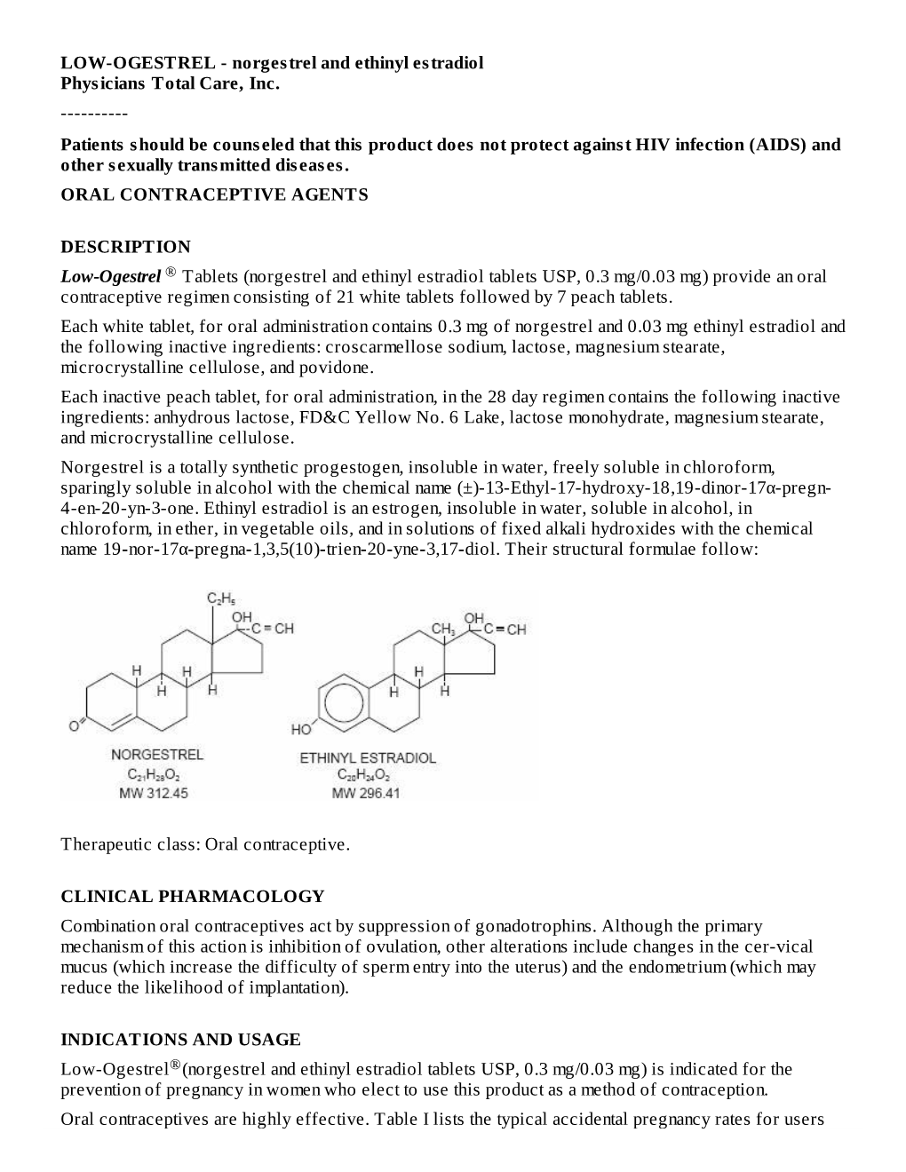 LOW-OGESTREL - Norgestrel and Ethinyl Estradiol Physicians Total Care, Inc