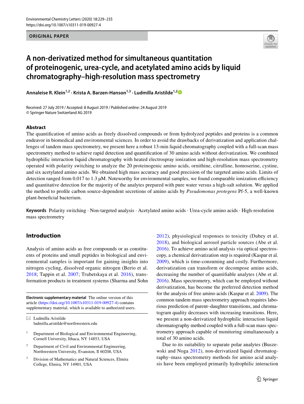 A Non-Derivatized Method for Simultaneous Quantitation of Proteinogenic, Urea-Cycle, and Acetylated Amino Acids by Liquid Chroma