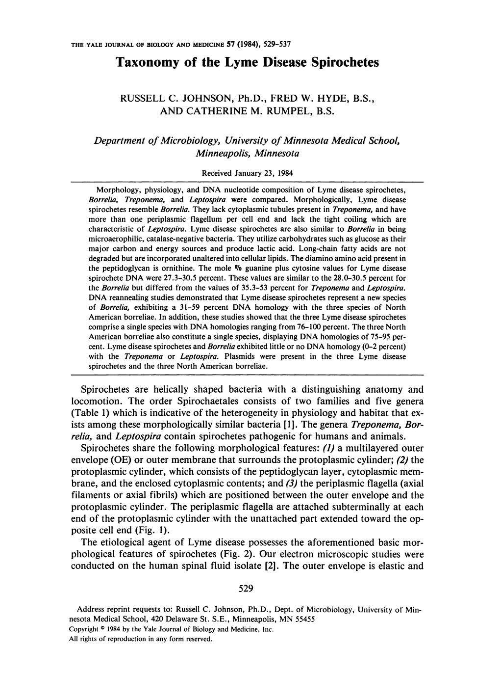 Taxonomy of the Lyme Disease Spirochetes