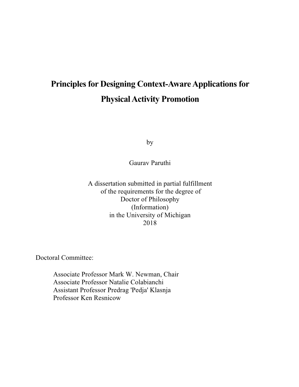 Principles for Designing Context-Aware Applications for Physical Activity Promotion