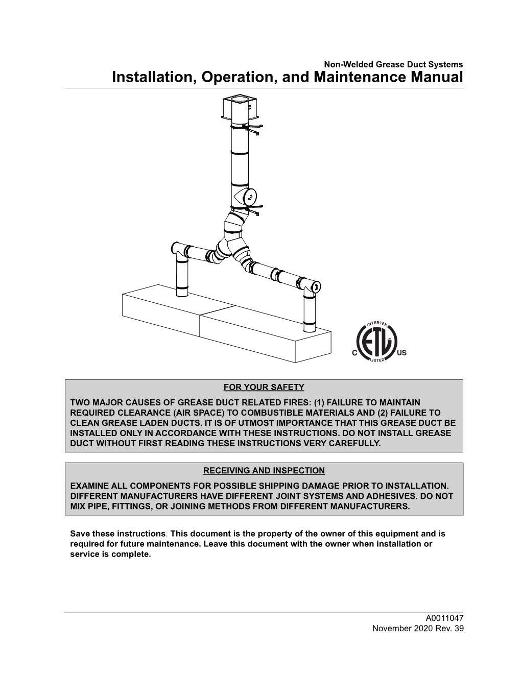 Installation, Operation, and Maintenance Manual