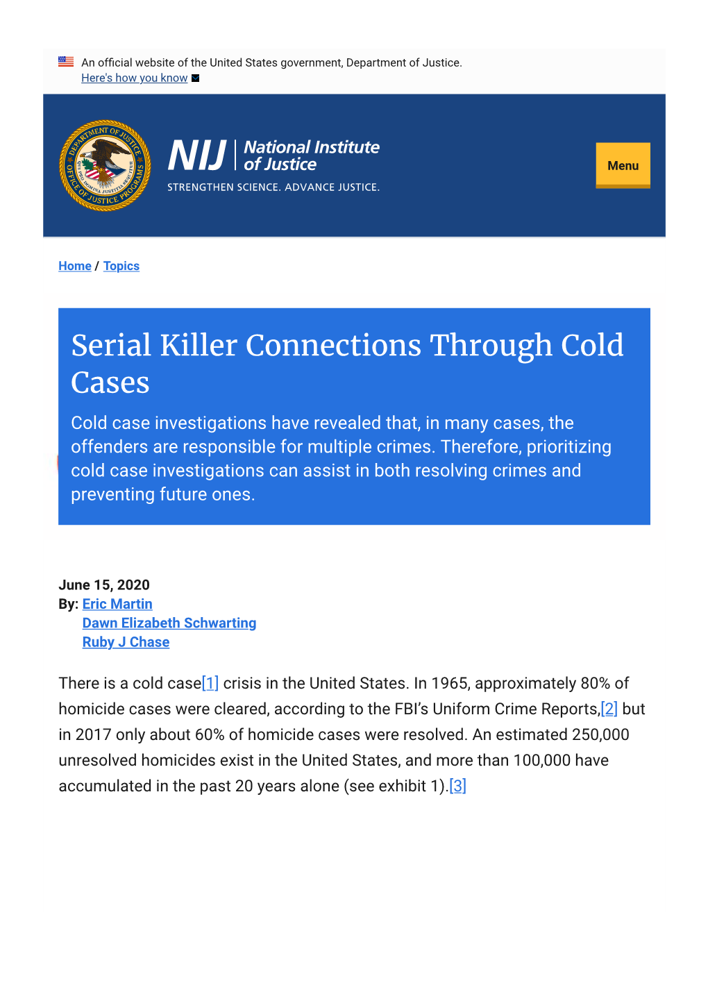 Serial Killer Connections Through Cold Cases | National Institute of Justice