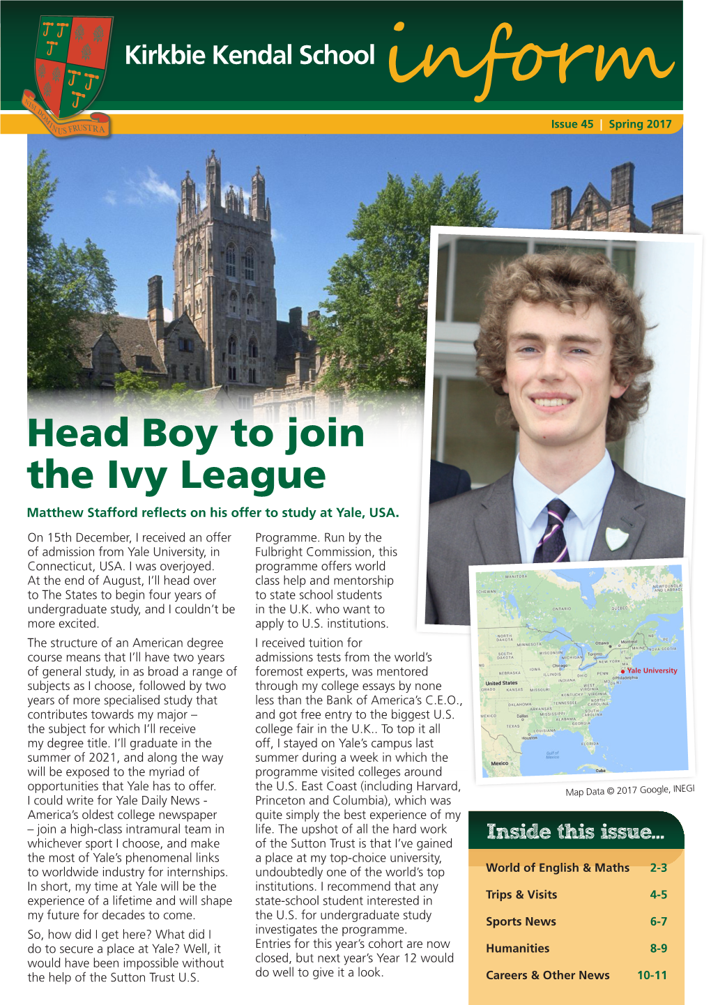 Head Boy to Join the Ivy League Matthew Stafford Reflects on His Offer to Study at Yale, USA