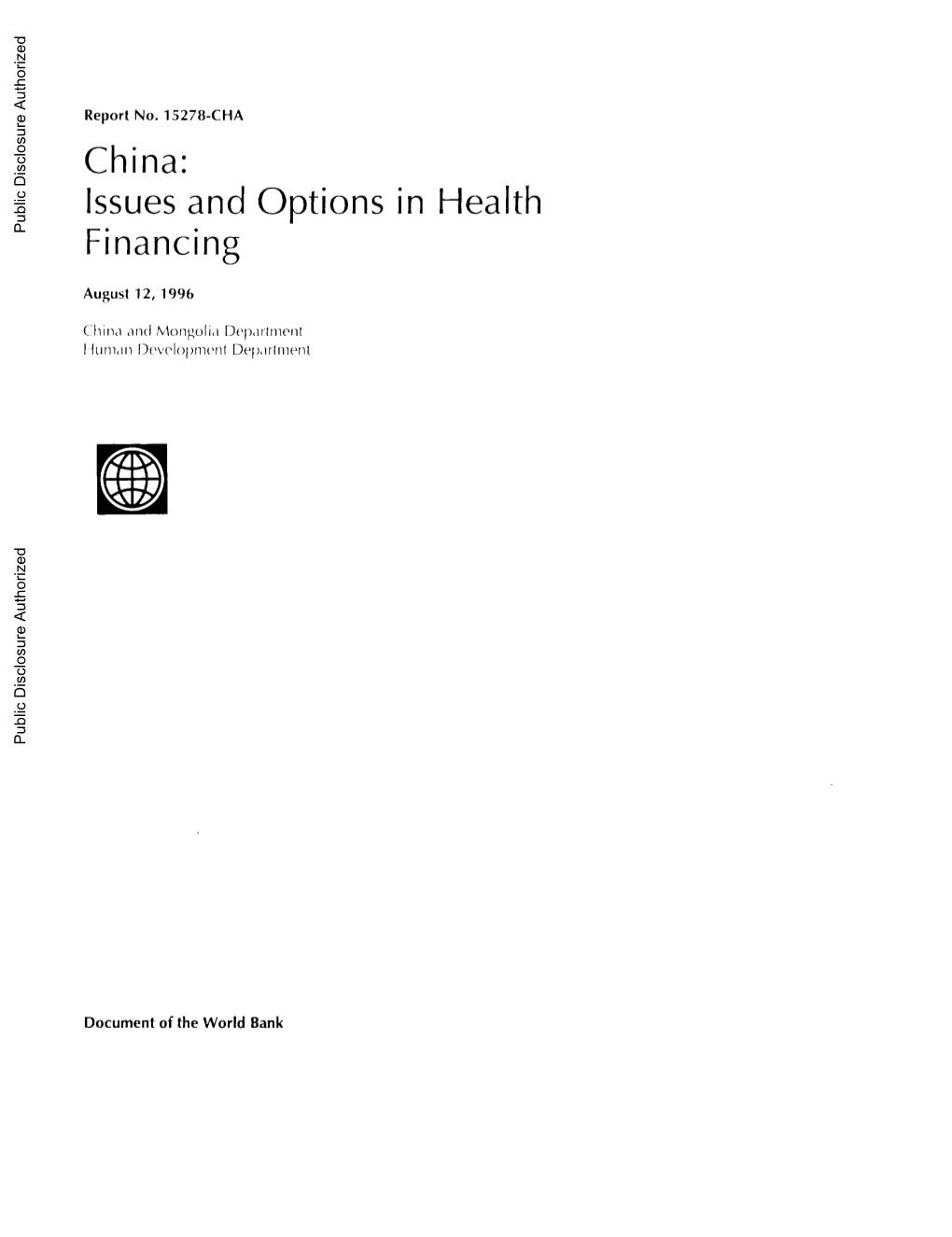 China: Issues and Options in Health Financing