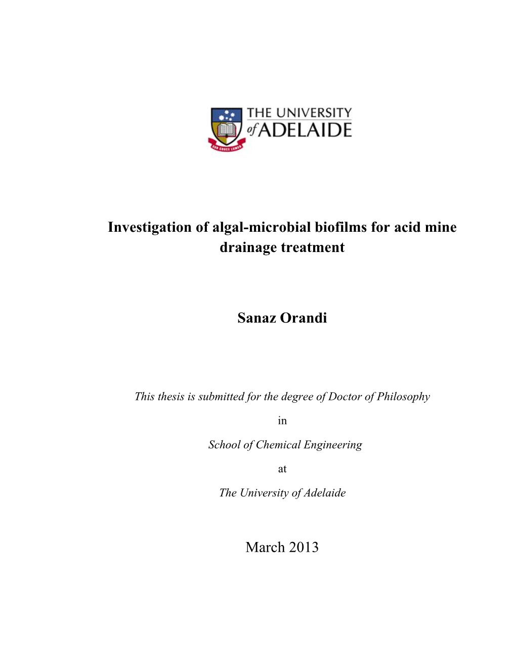 Investigation of Algal-Microbial Biofilms for Acid Mine Drainage Treatment