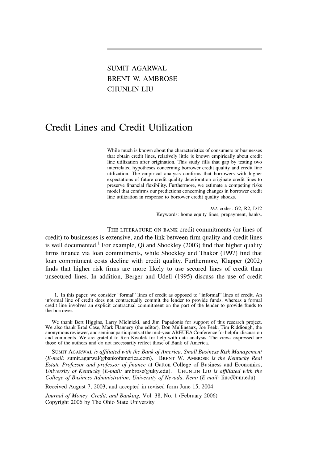 Credit Lines and Credit Utilization