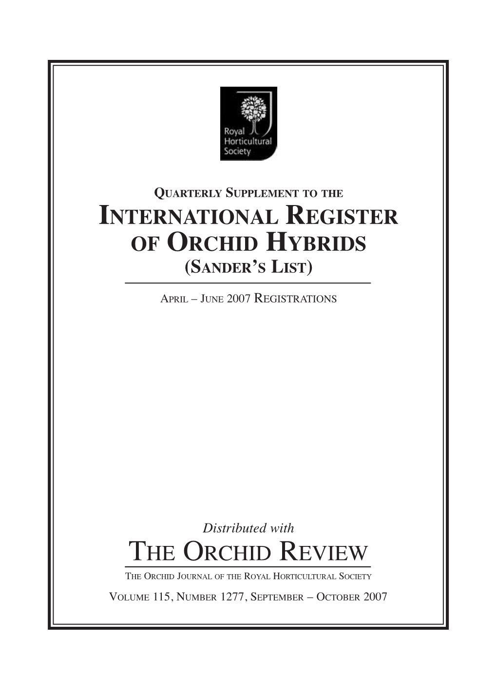 The Orchid Review the Orchid Journal of the Royal Horticultural Society
