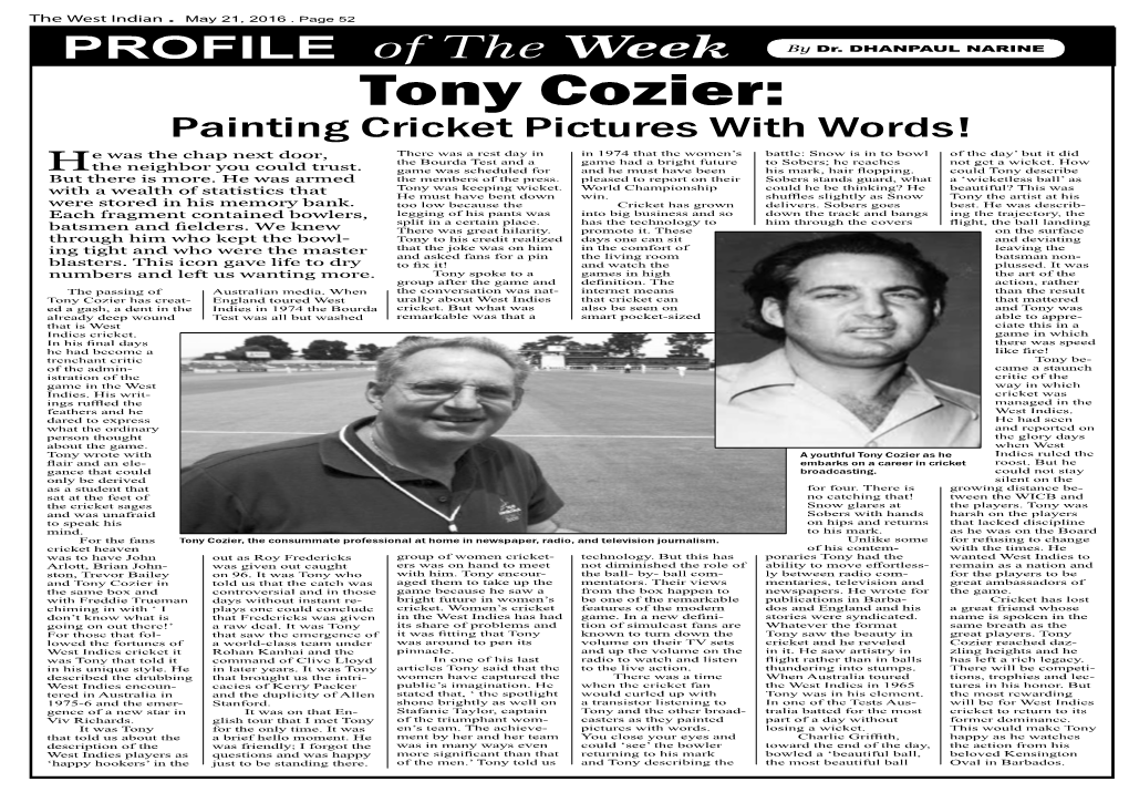 Tony Cozier Painting Cricket Pictures with Words