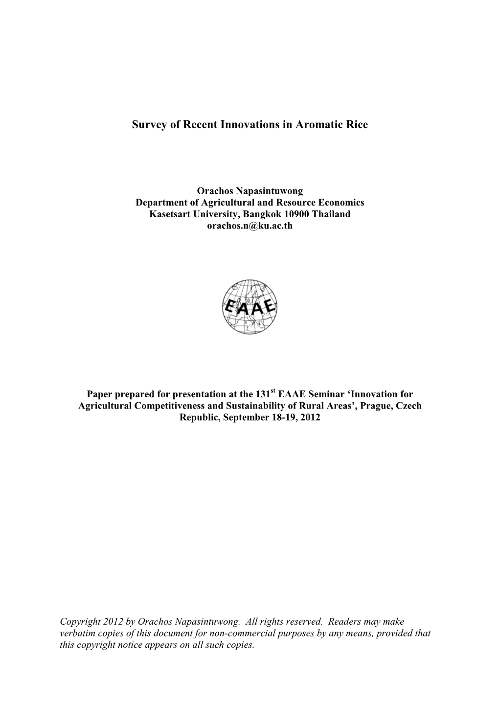 Survey of Recent Innovations in Aromatic Rice