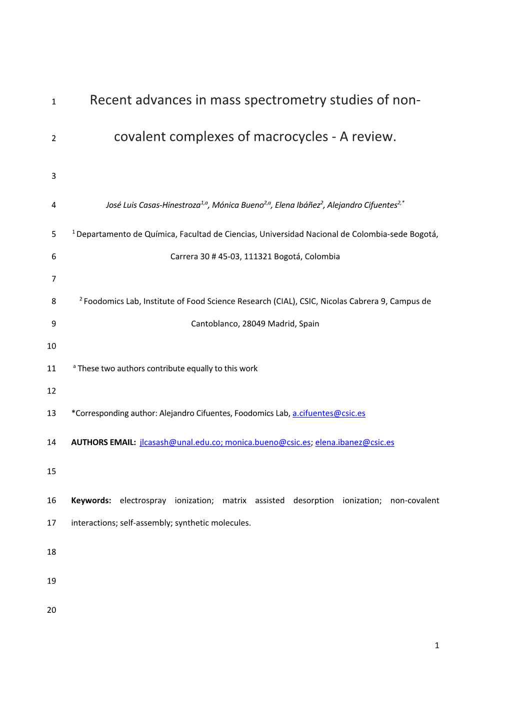 Recent Advances in Mass Spectrometry Studies of Non‐