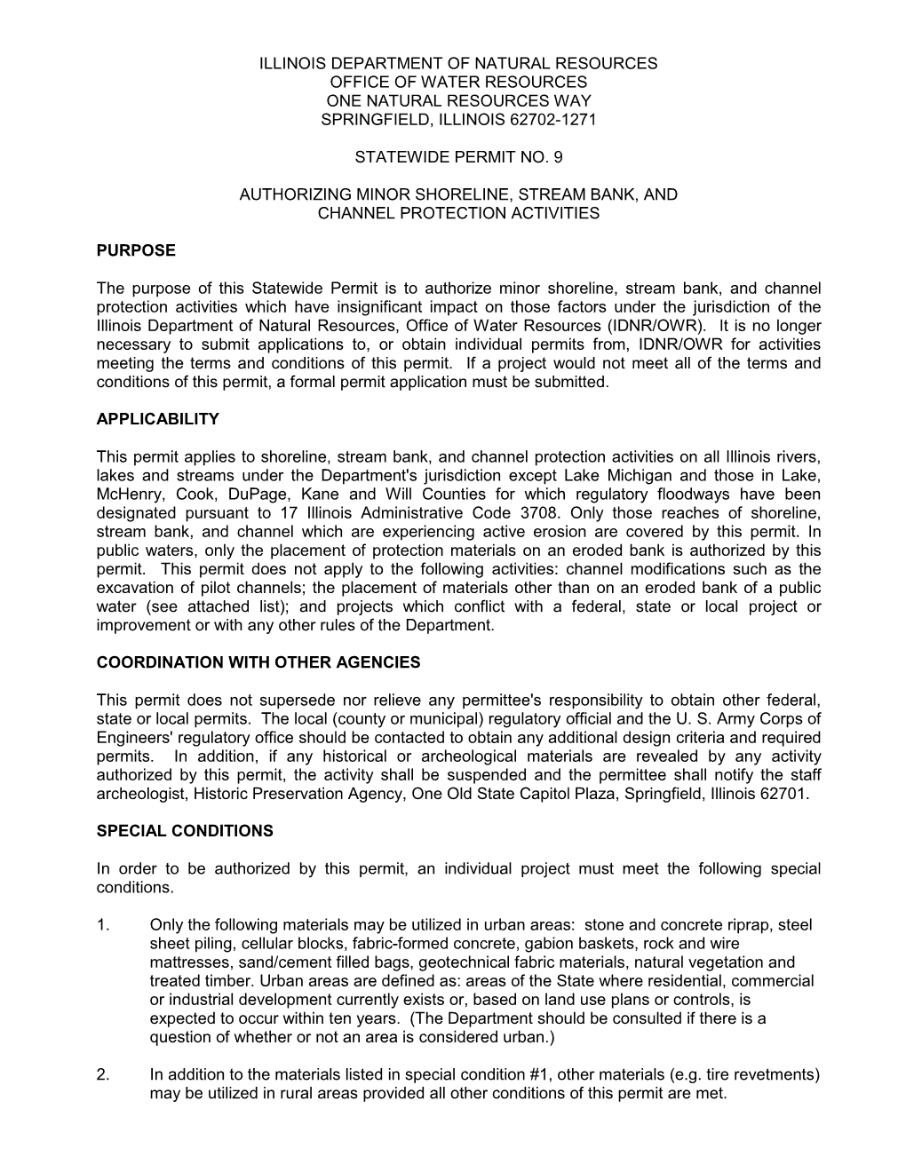 Illinois Department of Natural Resources Office of Water Resources One Natural Resources Way Springfield, Illinois 62702-1271 St