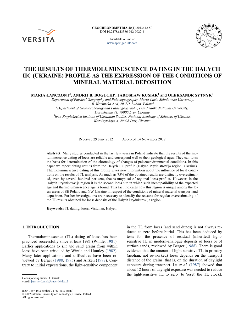 The Results of Thermoluminescence Dating in the Halych Iic (Ukraine) Profile As the Expression of the Conditions of Mineral Material Deposition