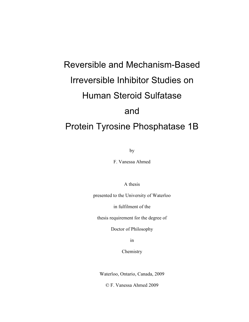 Reversible and Mechanism-Based Irreversible Inhibitor Studies on Human Steroid Sulfatase and Protein Tyrosine Phosphatase 1B