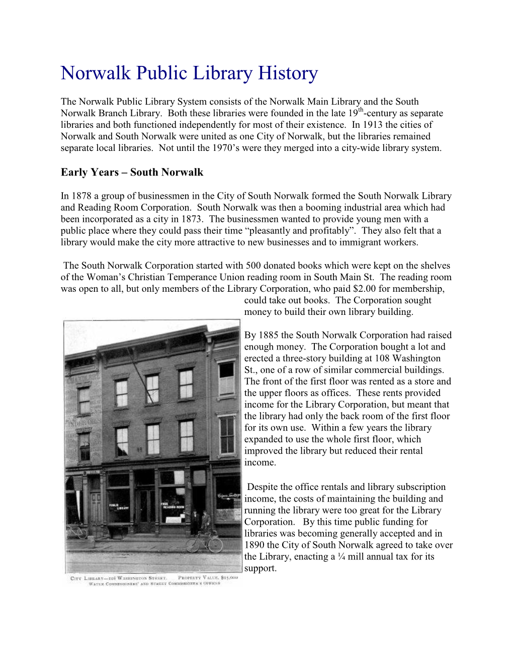 Norwalk Public Library History