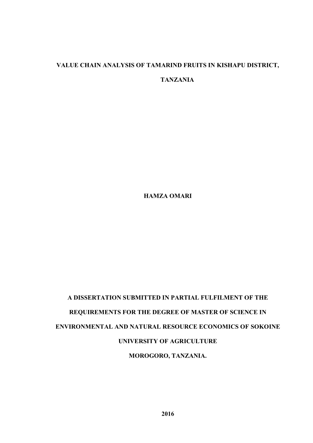 Value Chain Analysis of Tamarind Fruits in Kishapu District