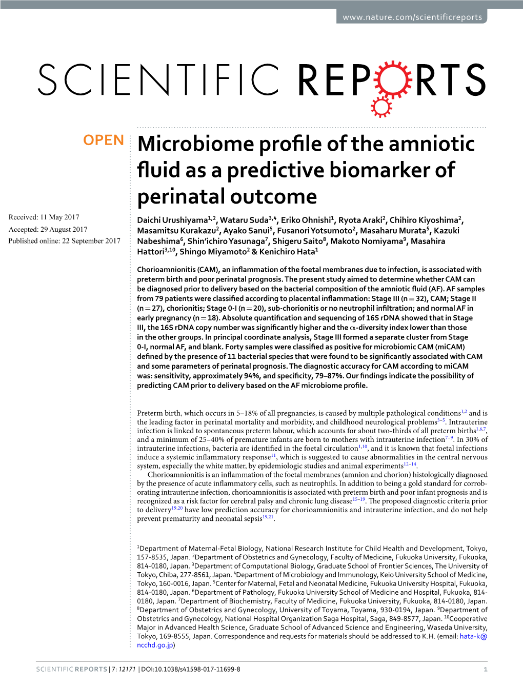 Microbiome Profile of the Amniotic Fluid As a Predictive Biomarker Of