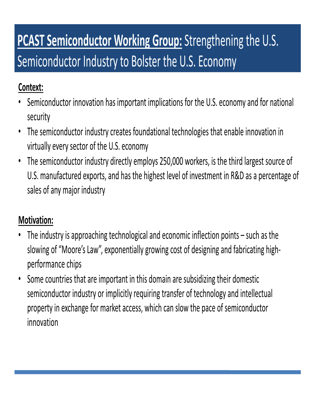 PCAST Semiconductor Working Group: Strengthening the U.S