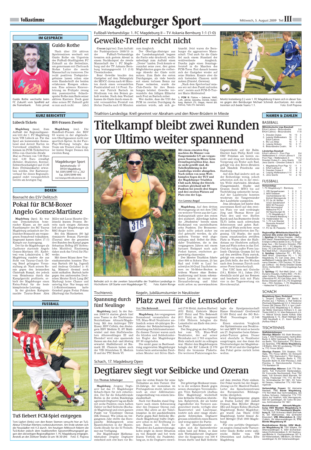 Magdeburger Sport Mittwoch, 5