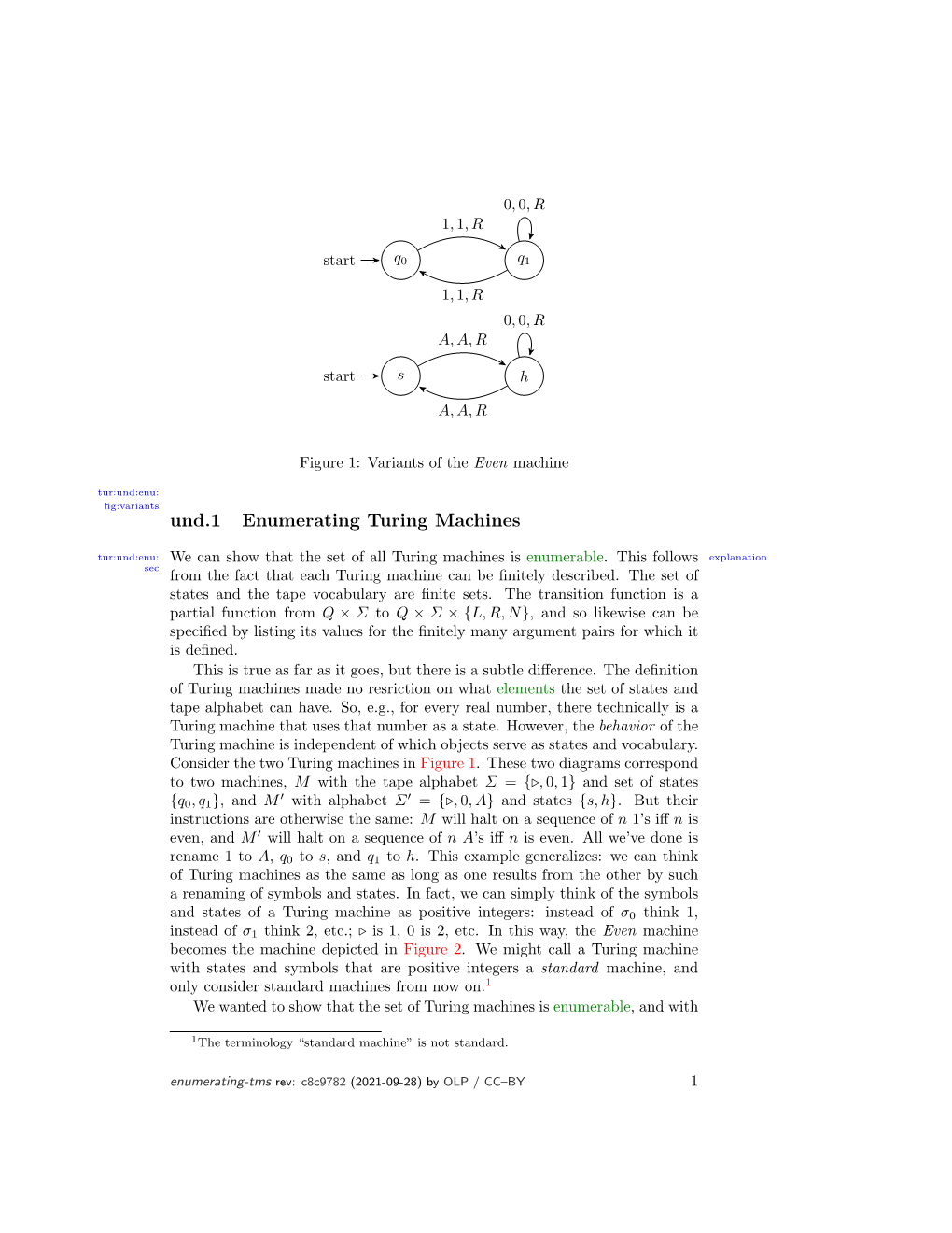 Und.1 Enumerating Turing Machines Tur:Und:Enu: We Can Show That the Set of All Turing Machines Is Enumerable