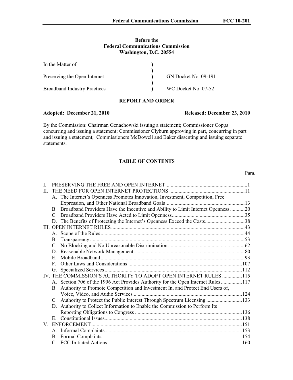 Federal Communications Commission FCC 10-201 Before the Federal