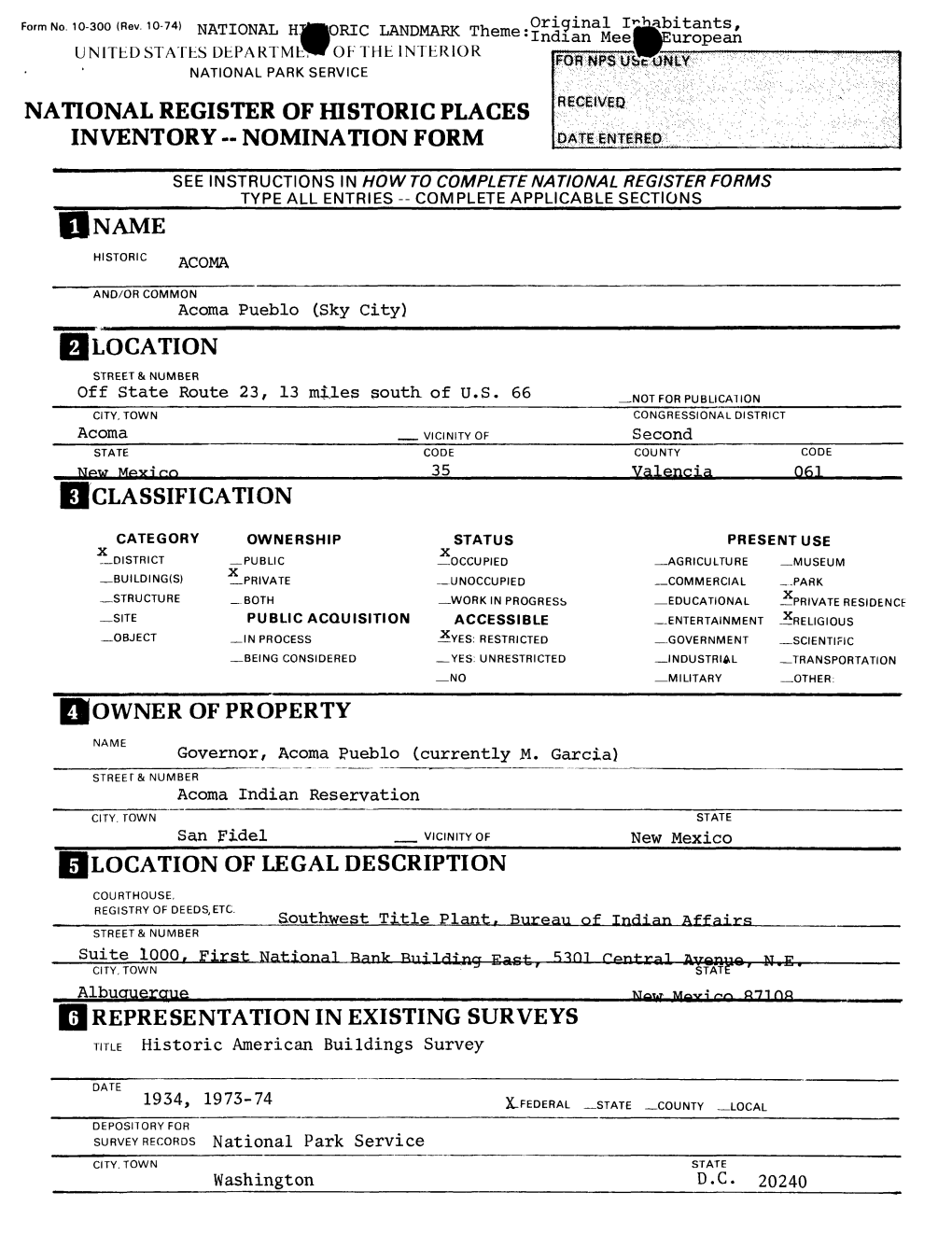 National Register of Historic Places Inventory -- Nomination Form