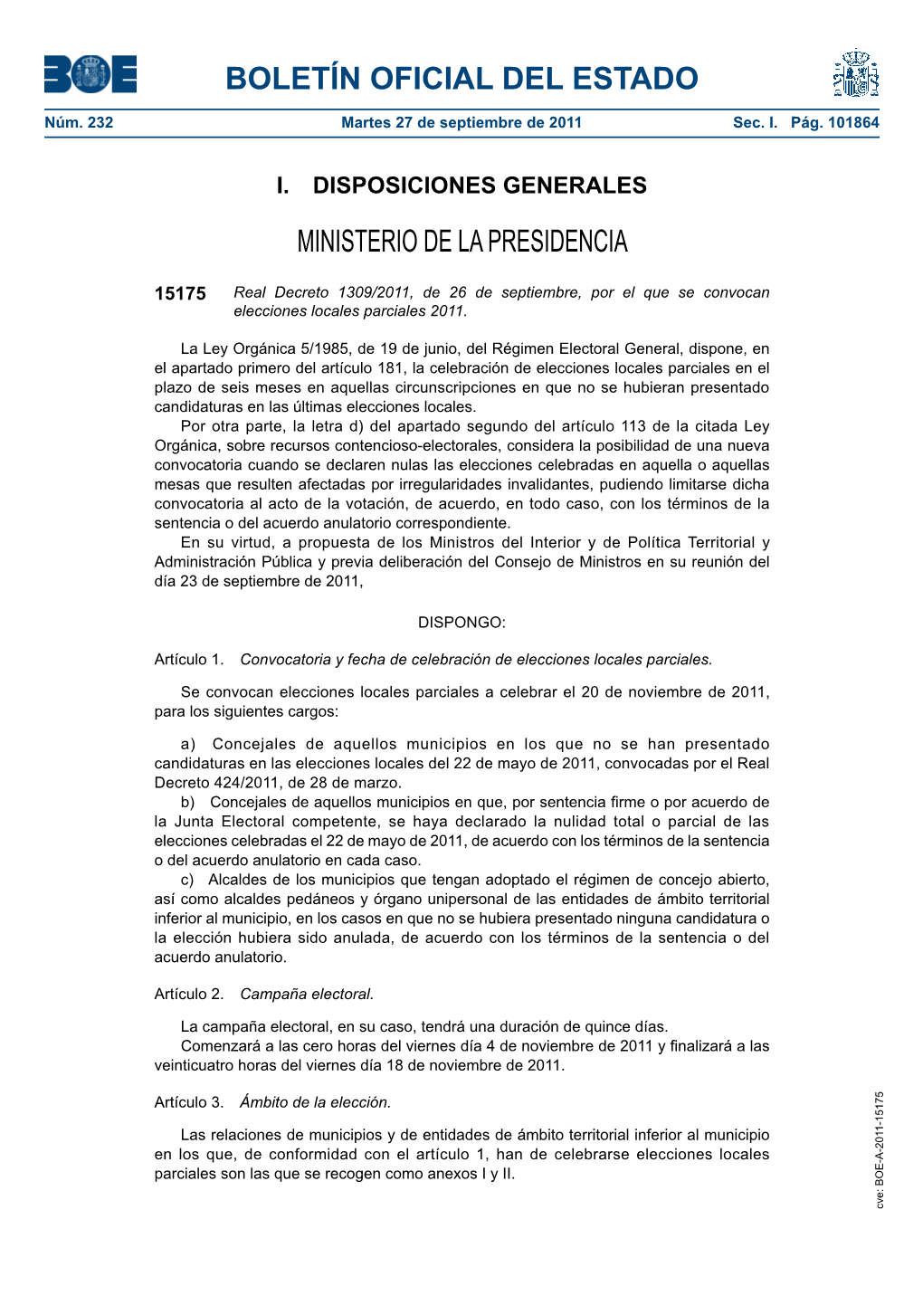 Convocatoria Elecciones Locales Parciales 2011